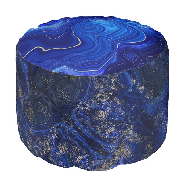 Beautiful blue lapis lazuli geode inspired pouf (Angled Front)