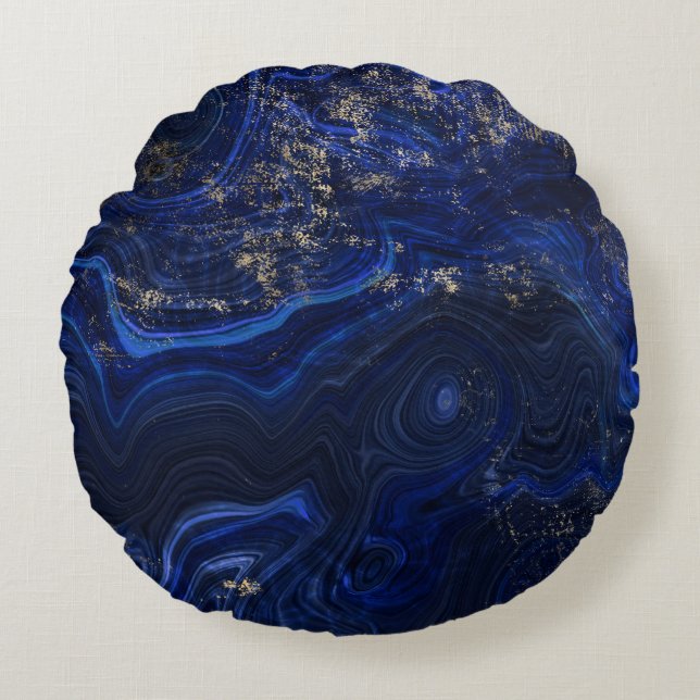 Beautiful blue lapis lazuli geode inspired  round pillow (Front)