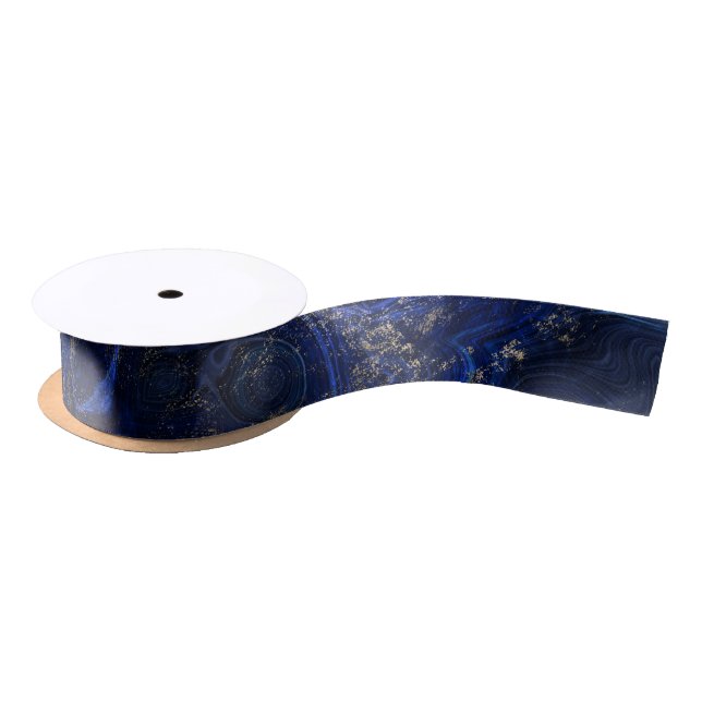Beautiful blue lapis lazuli geode inspired  satin ribbon (Spool)