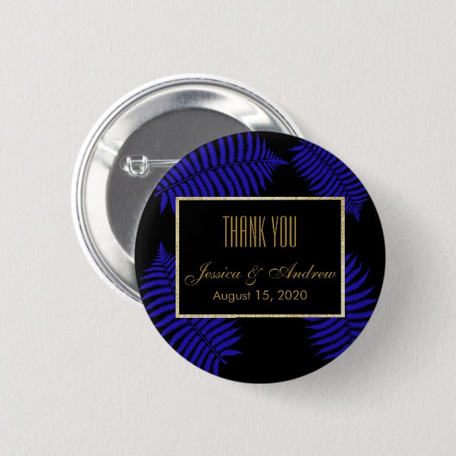 Beautiful Blue Leaf Bracken Wedding Button (Front & Back)