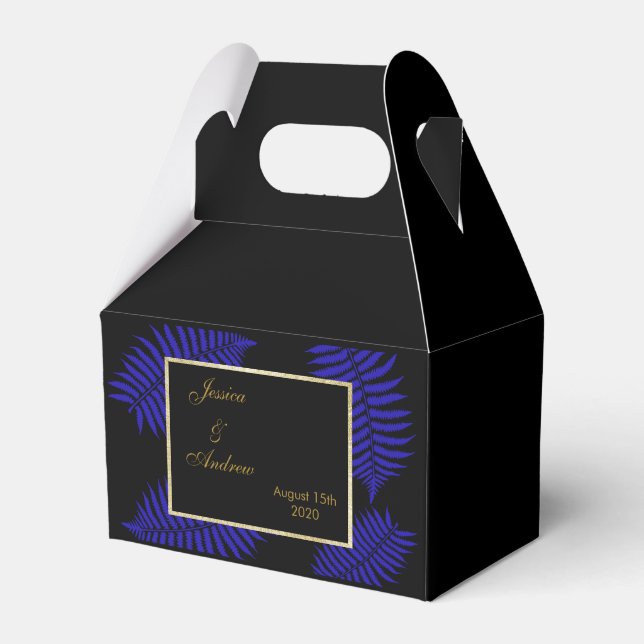 Beautiful Blue Leaf Bracken Wedding Favor Boxes (Front Side)