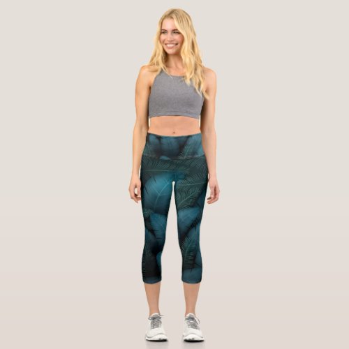 beautiful blue leaves  capri leggings