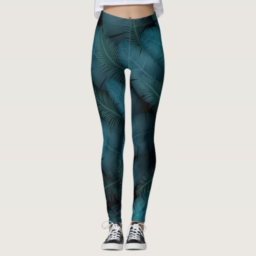 Beautiful Blue Leaves Capri Leggings