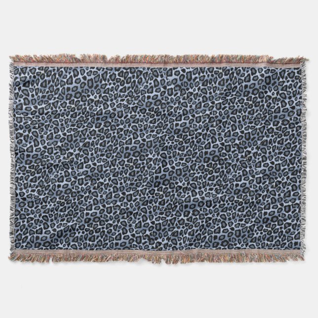 Beautiful Blue Leopard Animal Skin Print Throw Blanket (Front)