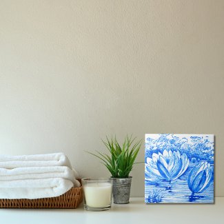 Beautiful blue  lotus flowers  Ceramic Tile