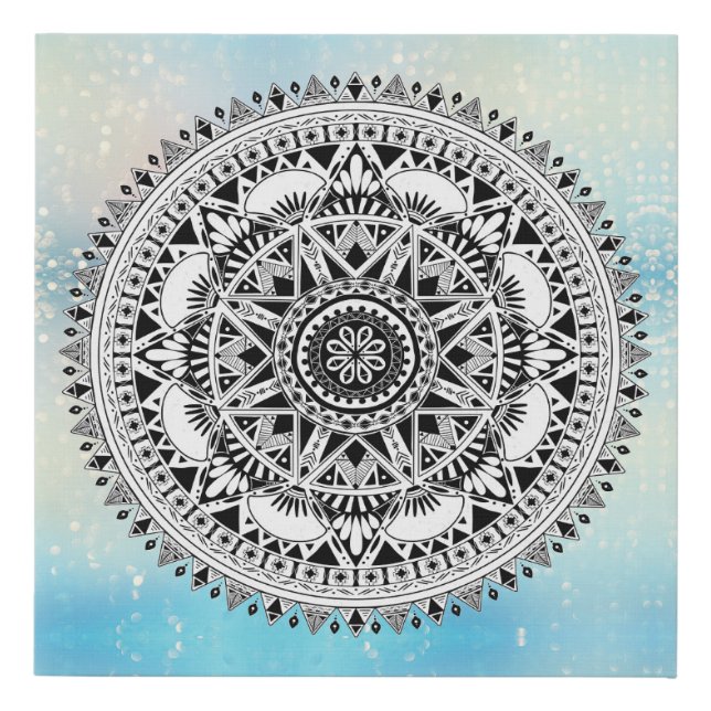  Beautiful Blue Mandala Geometric Pattern  Faux Ca Canvas Print (Front)