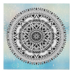 Beautiful Blue Mandala Geometric Pattern  Faux Ca Faux Canvas Print