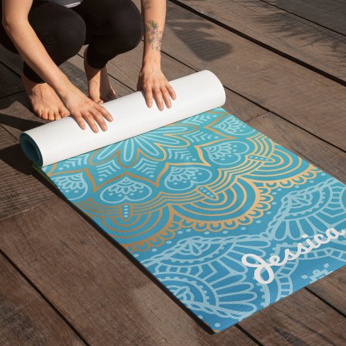 Beautiful Blue Mandala Pattern Yoga Mat