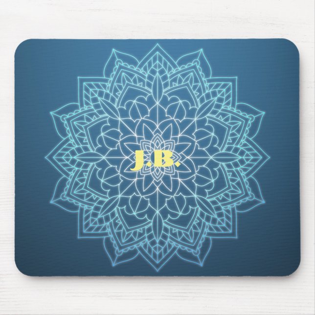 Beautiful Blue Mandala with Monogram Mouse Pad (Front)