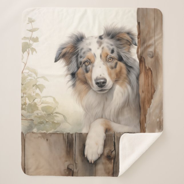 Beautiful Blue Merle Aussie – Devoted Sherpa Blanket (Front)
