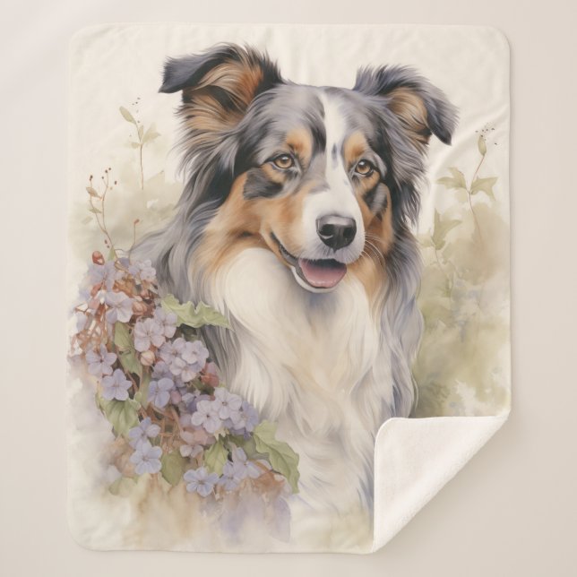 Beautiful Blue Merle Aussie – Devoted Sherpa Blanket (Front)