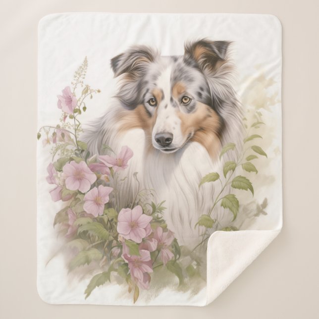 Beautiful Blue Merle Sheltie – Gentle Sherpa Blanket (Front)