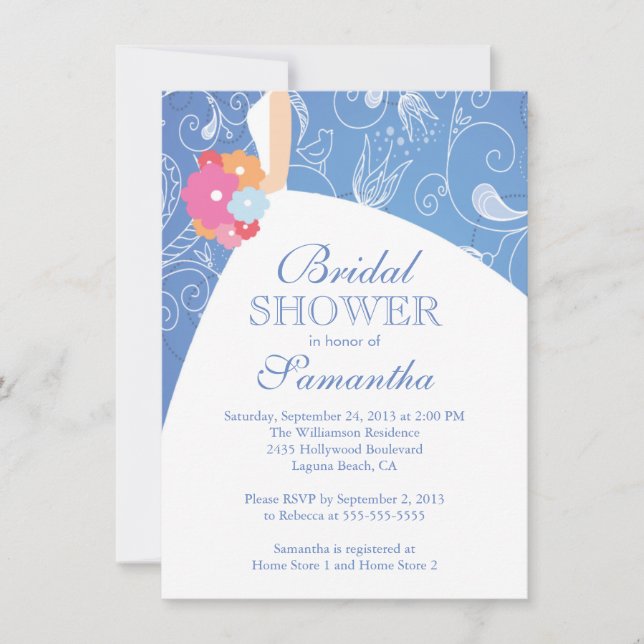 Beautiful Blue Modern Bride Bridal Shower Invitation (Front)