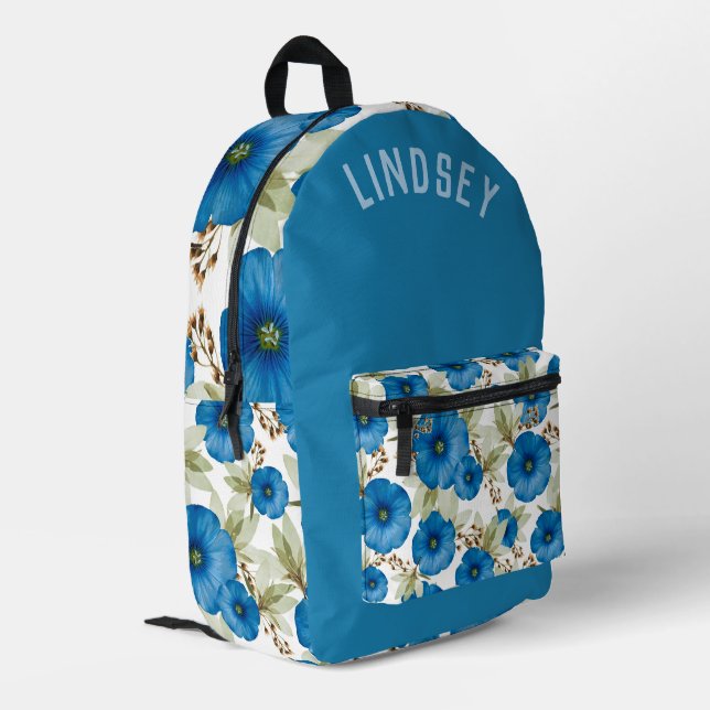 Beautiful Blue Morning Glories Personalized Printed Backpack (Back Corner Left)