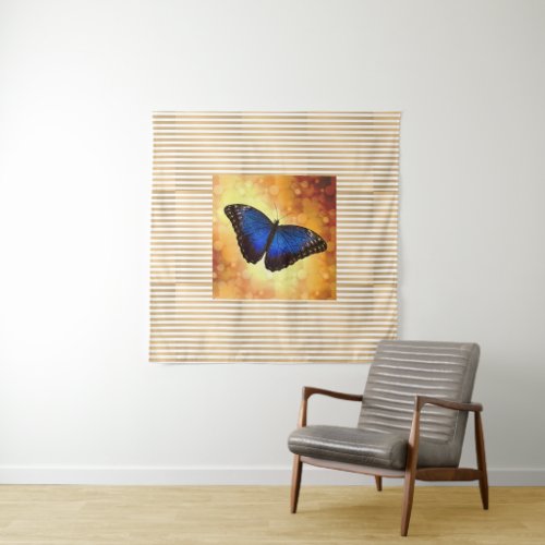 Beautiful Blue Morpho Butterfly Bokeh Poster Tapestry