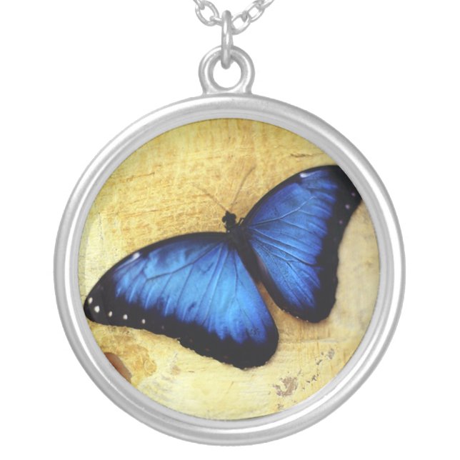 Beautiful Blue Morpho Butterfly Necklace (Front)