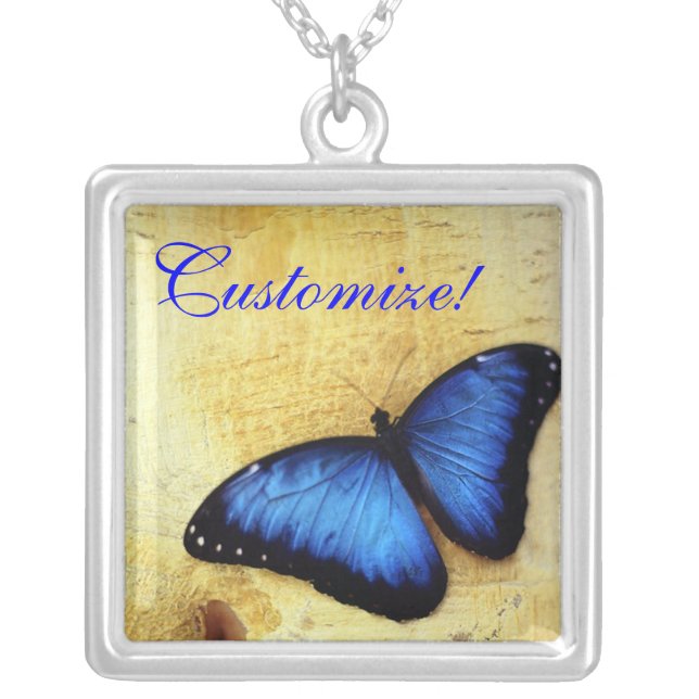 Beautiful Blue Morpho Butterfly  Necklace (Front)