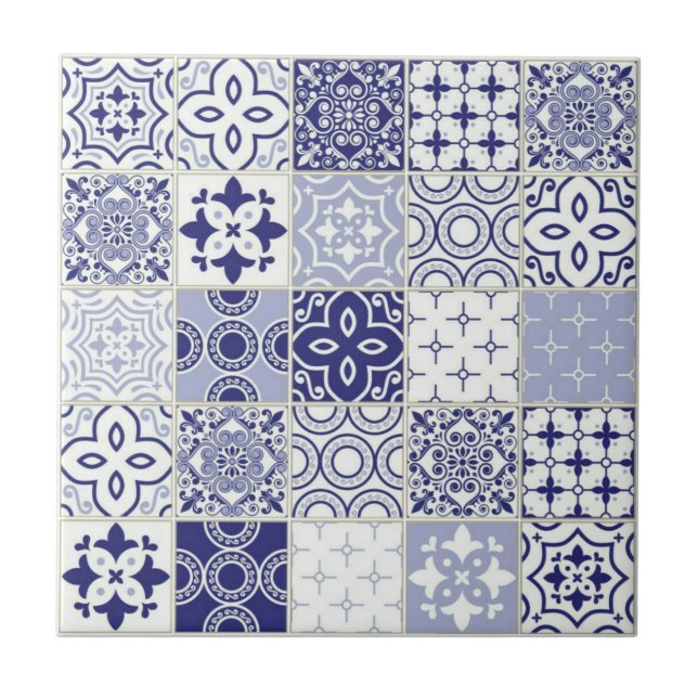 Beautiful blue mosaic mediterranean pattern ceramic tile (Front)