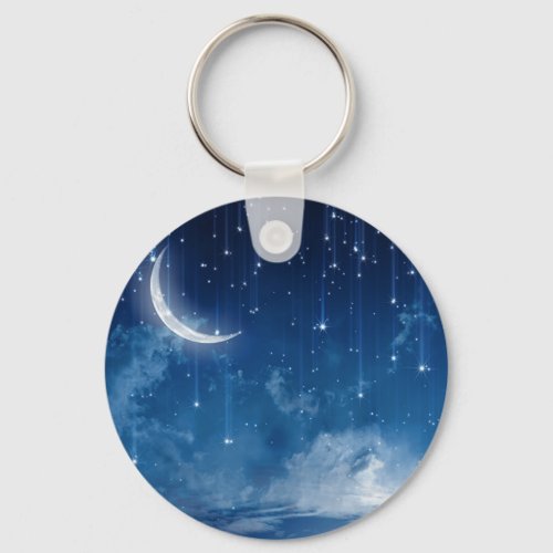 Beautiful blue night sky  crescent moon keychain