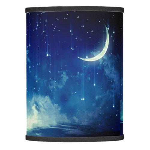 Beautiful blue night sky  crescent moon    lamp shade