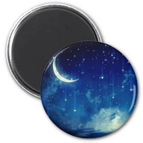 Beautiful blue night sky  crescent moon   magnet