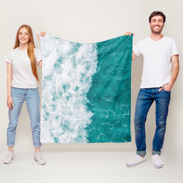 Beautiful Blue Ocean Beach Waves Fleece Blanket (In Situ)