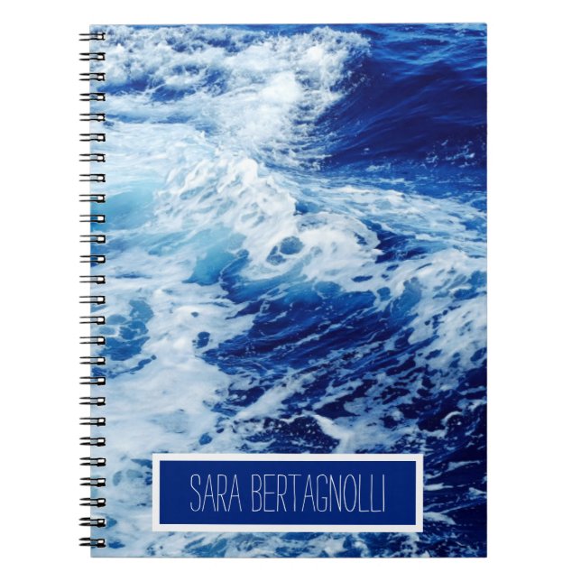Beautiful Blue Ocean Waves Add Your Name Notebook (Front)