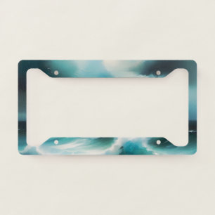 Beautiful Blue Ocean waves painting License Plate Frame