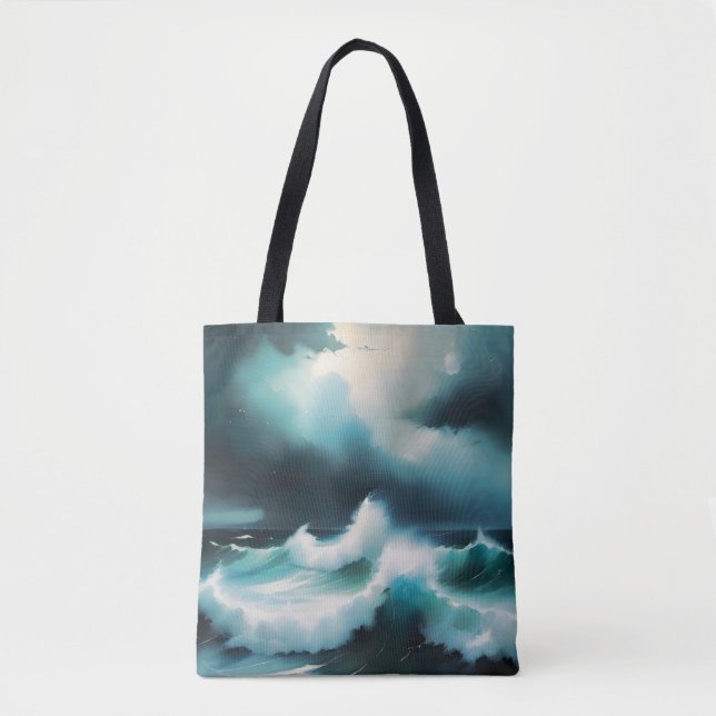 Beautiful Blue Ocean waves painting Tote Bag (Front)