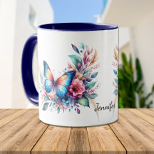Beautiful Blue Orange Fantasy Floral Butterfly