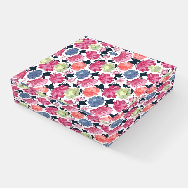 Beautiful Blue Orange Pink Watercolor Floral Paperweight (Angled)