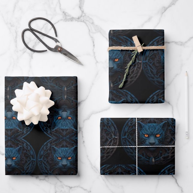 Beautiful Blue Panther at night yellow eyes Wrapping Paper Sheets (Front)