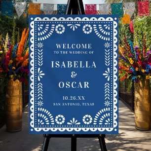 Beautiful Blue Papel Picado Wedding Welcome Sign