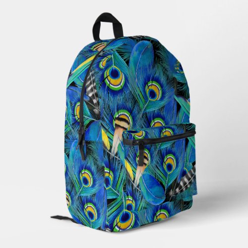 Beautiful Blue Peacock Feathers Bright  Printed Backpack