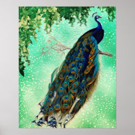 Beautiful Blue Peacock Nature Bird Tail Vintage Poster