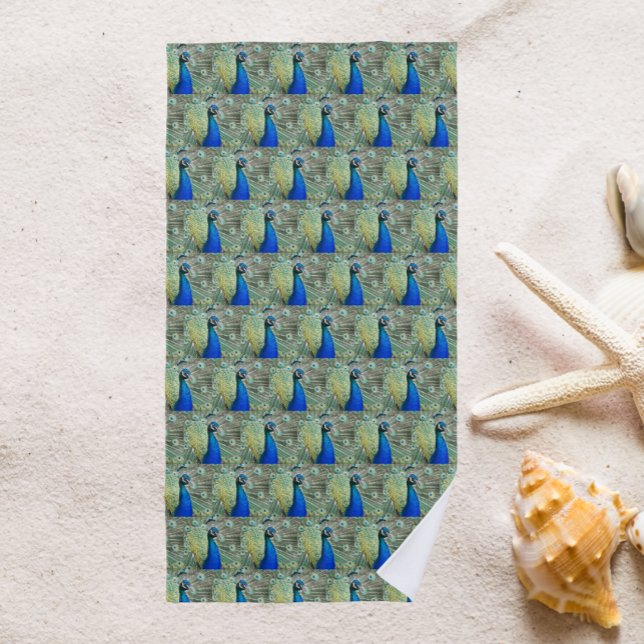 Beautiful Blue Peacock Pattern Beach Towel (In Situ Beach)