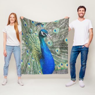 Beautiful Blue Peacock Photo Fleece Blanket