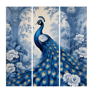 Beautiful Blue Peacock Triptych