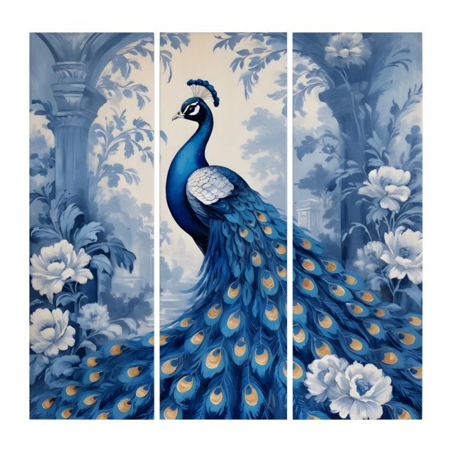 Beautiful Blue Peacock Triptych (Front)