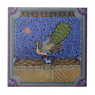 Beautiful Blue Peacock Vintage  Ceramic Tile