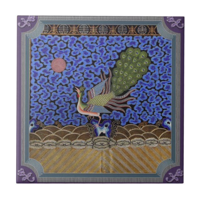 Beautiful Blue Peacock Vintage  Ceramic Tile (Front)