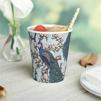 Beautiful Blue Peacocks & Magnolia Flowers Blue