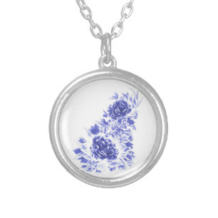 Beautiful Blue Peony Necklace