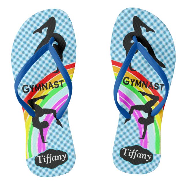 BEAUTIFUL BLUE PERSONALIZED GYMNASTICS FLIP FLOPS (Footbed)