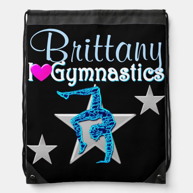 BEAUTIFUL BLUE PERSONALIZED GYMNASTICS NAP SACK DRAWSTRING BAG (Front)