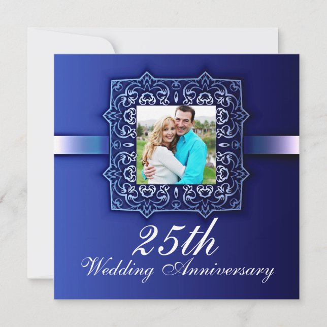 beautiful blue photo 25th anniversary invitation (Front)