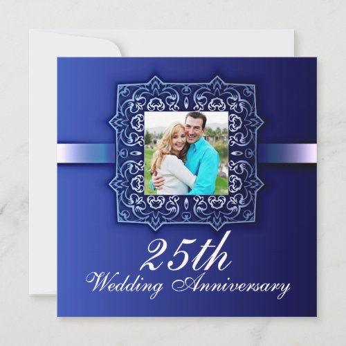 beautiful blue photo 25th anniversary invitation