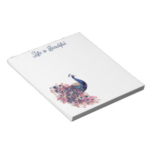 Beautiful Blue Pink Navy Blue Peacock Notepad