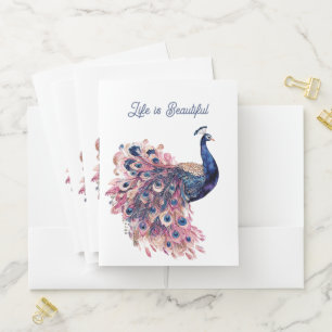 Beautiful Blue Pink Navy Blue Peacock Pocket Folder