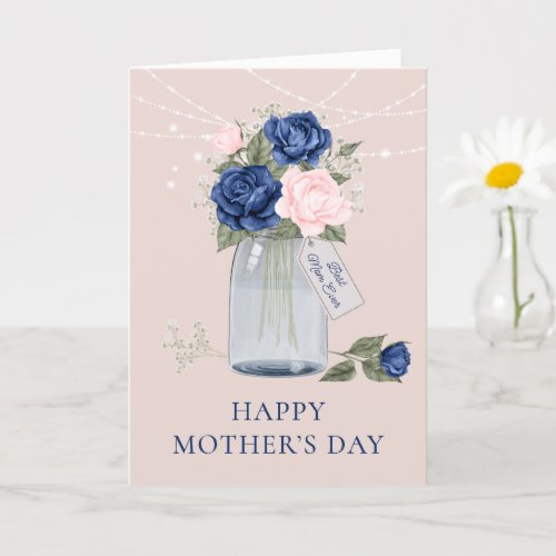 Beautiful Blue Pink Rose Floral Photo Mothers Day Card